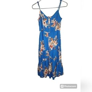 Mimi Chica Floral Dress Sleeveless Spaghetti Strap V-Neck Size S Blue